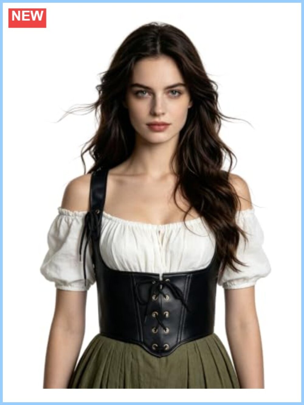 Faux Leather Underbust Corset Belt Lace-Up Waist Cincher Renfaire